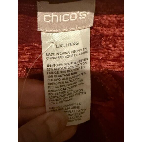 Chico's Chenille Floral Jacquard Ruana Wrap Women's L/XL Red Burgundy NWT - Picture 3 of 5